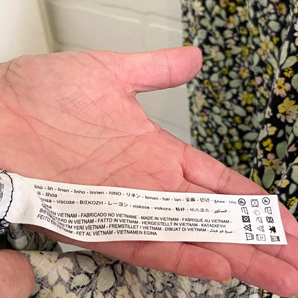 Zara Midi Maxi Dress Coquette Floral print Smoked Linen Viscose Babydoll Sz L - Picture 13 of 16